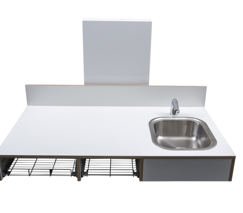 ST puslebord, 140x90 cm med ilagt vask (40x34 cm), venstre,