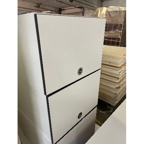 Wall cabinets with top-hung doors and bowl handles
