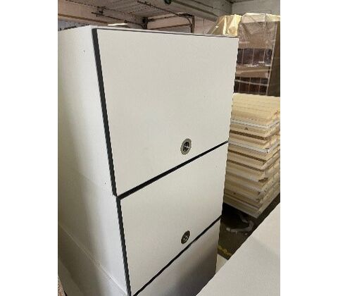 Wall cabinets with top-hung doors and bowl handles