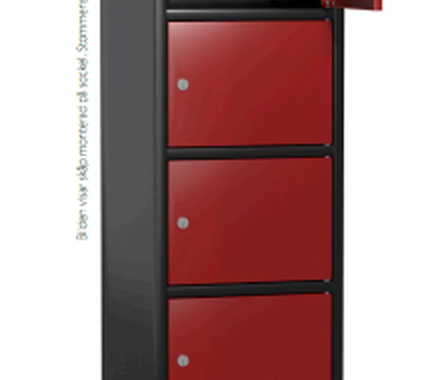 Opbevaringsskab med 6 rum i højden og 3 søjler